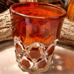 Vintage US Glass Ruby Flash Stained Red Block Pattern Pressed Glass Tumbler